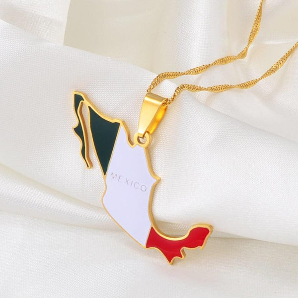 Mexico Flag Map Necklace