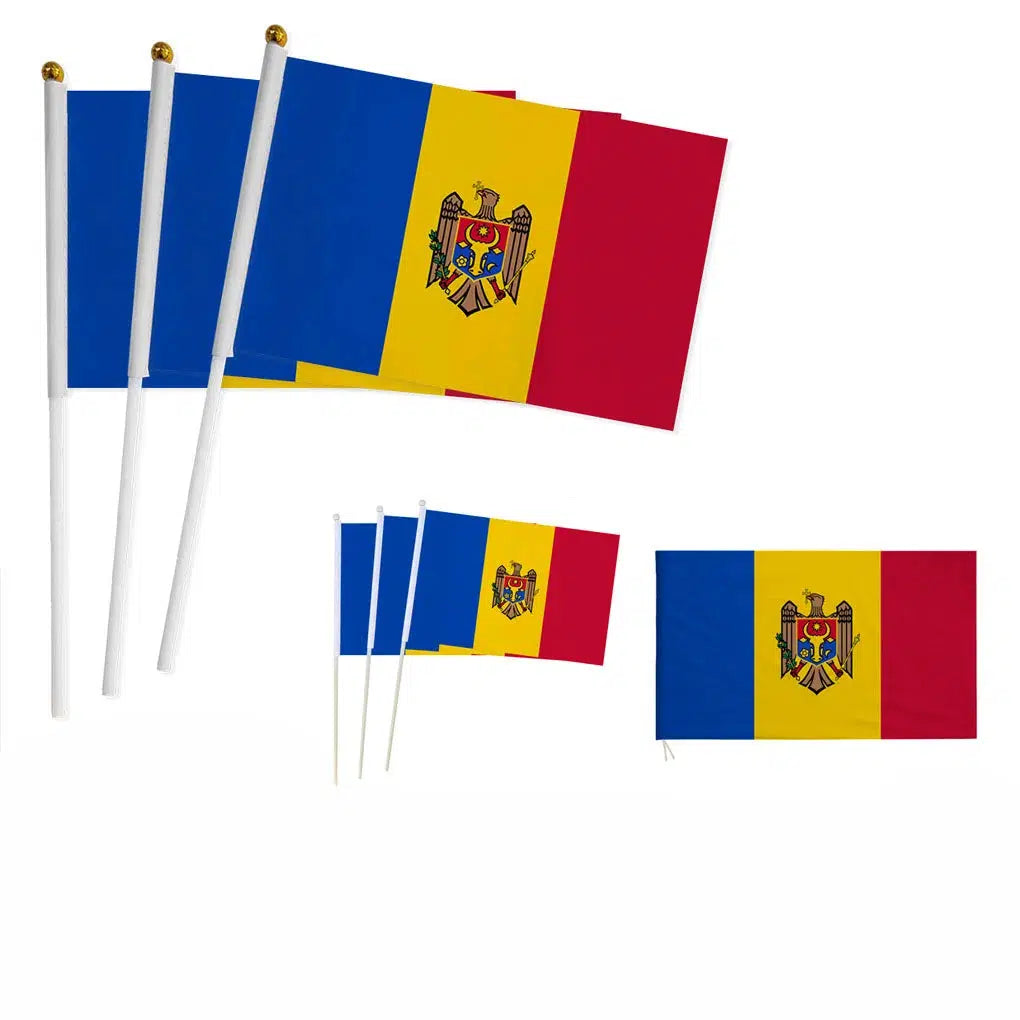 Moldova Flag on Stick - Small Handheld Flag (50/100Pcs)