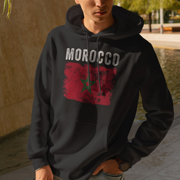 Morocco Flag Distressed - Moroccan Flag Hoodie