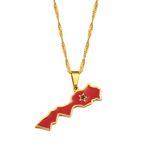 Morocco Flag Map Necklace