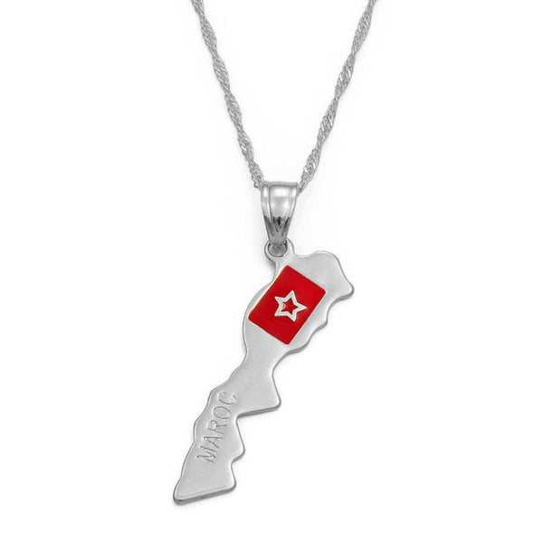 Morocco Flag Map Necklace