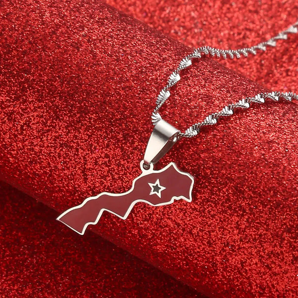 Morocco Flag Map Necklace