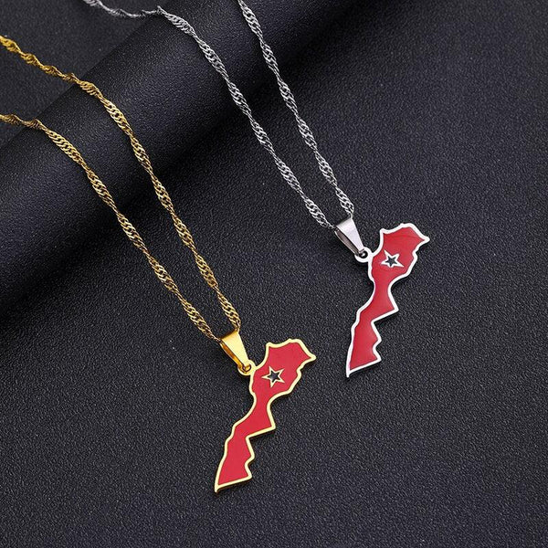 Morocco Flag Map Necklace