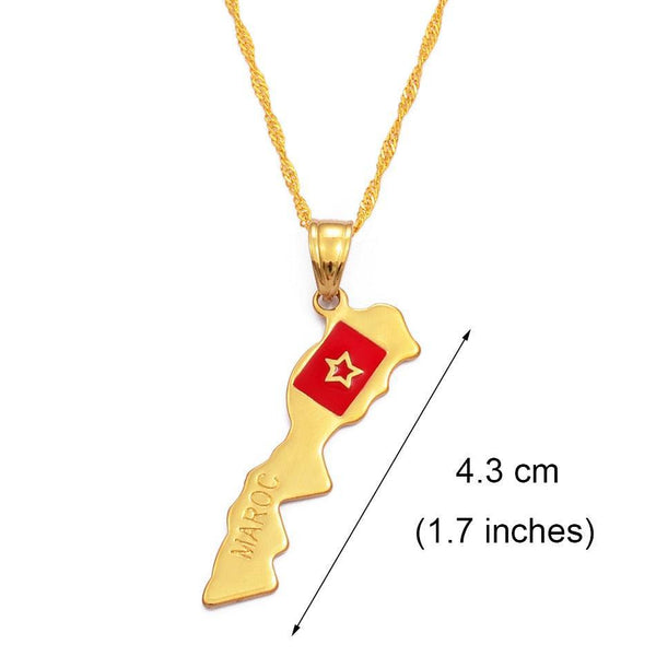 Morocco Flag Map Necklace