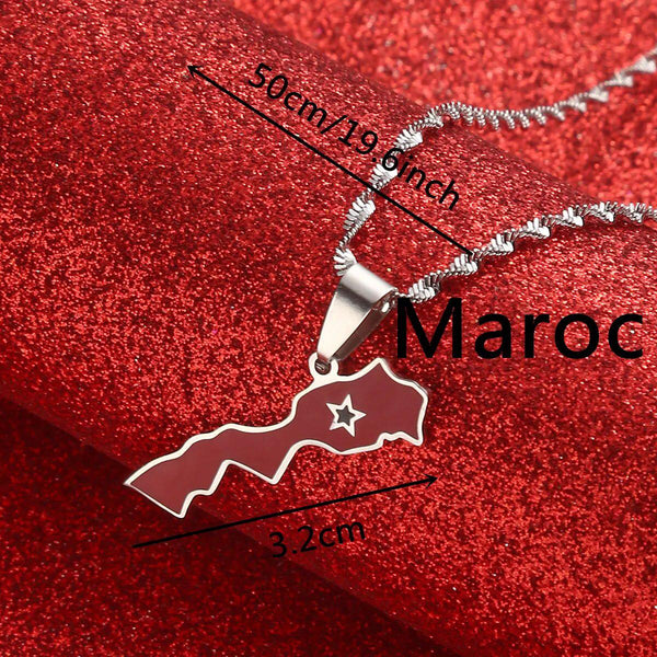 Morocco Flag Map Necklace