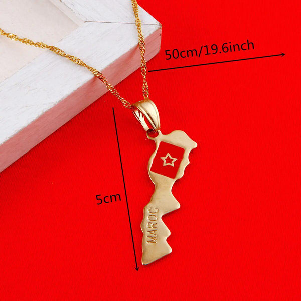 Morocco Flag Map Necklace