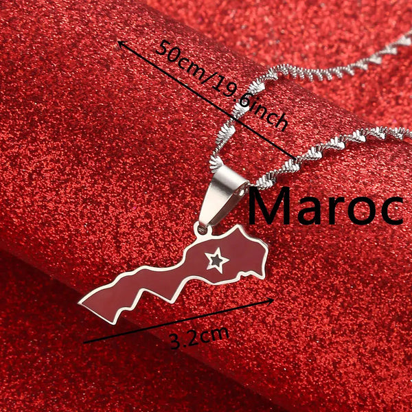 Morocco Flag Map Necklace