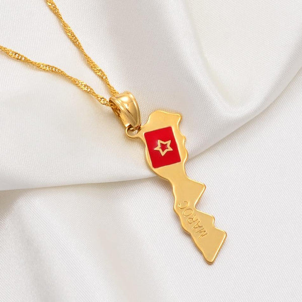 Morocco Flag Map Necklace