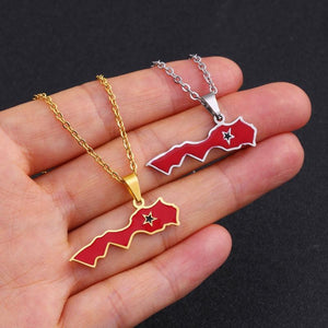 Morocco Flag Map Necklace