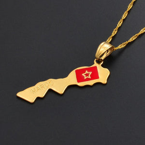 Morocco Flag Map Necklace