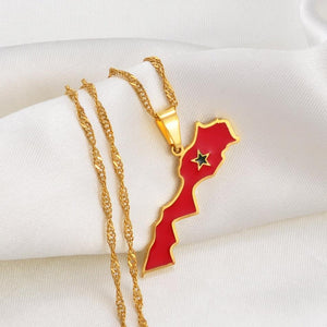 Morocco Flag Map Necklace