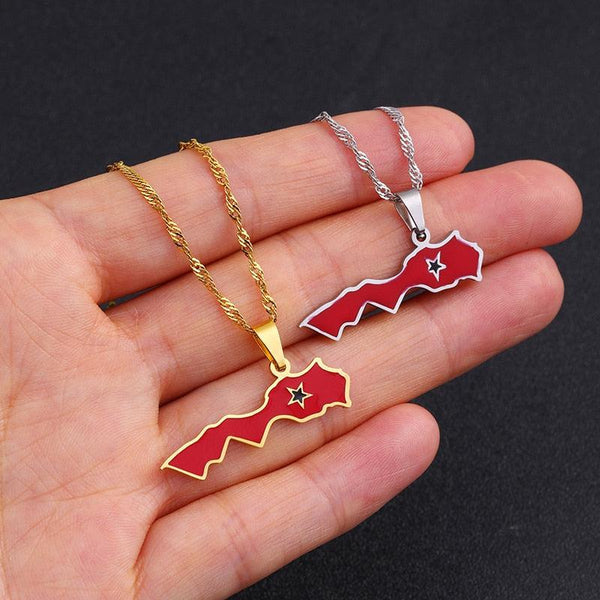 Morocco Flag Map Necklace