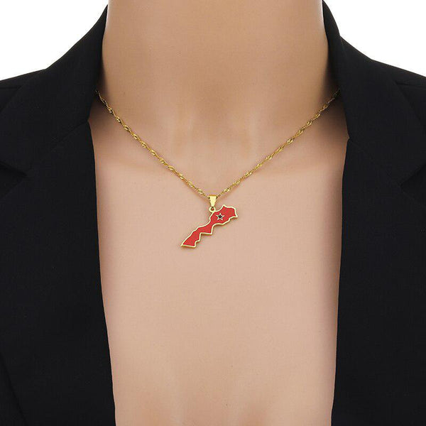 Morocco Flag Map Necklace