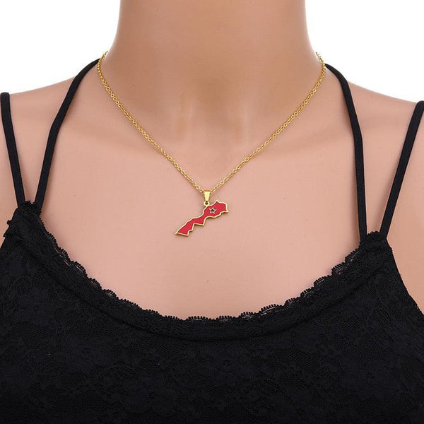 Morocco Flag Map Necklace