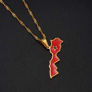 Morocco Flag Map Necklace