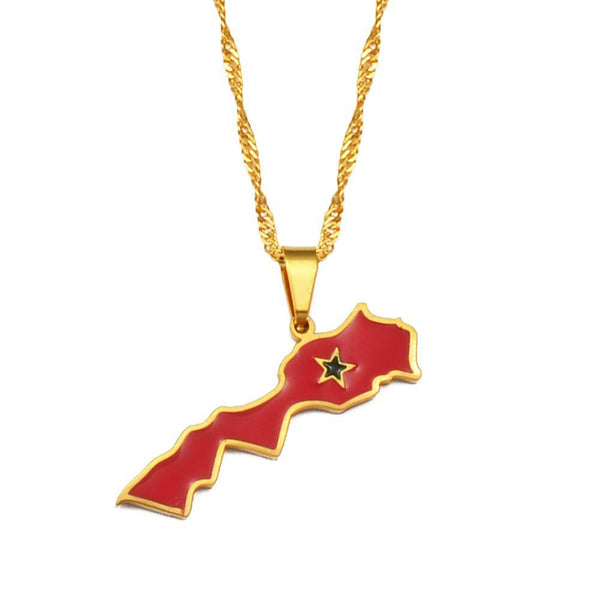 Morocco Flag Map Necklace