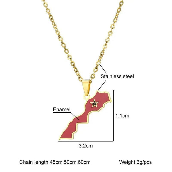 Morocco Flag Map Necklace