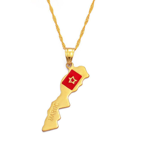 Morocco Flag Map Necklace