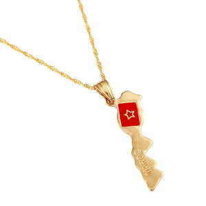 Morocco Flag Map Necklace