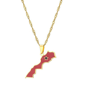 Morocco Flag Map Necklace