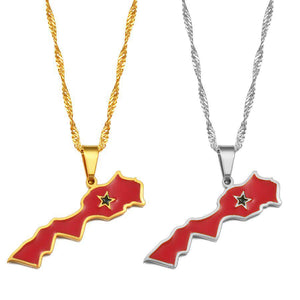 Morocco Flag Map Necklace