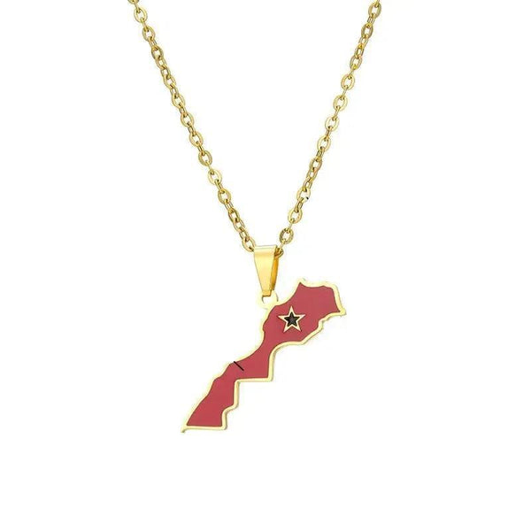 Morocco Flag Map Necklace