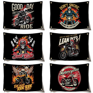Motorcycle Skull Flags - 90x150cm(3x5ft) - 60x90cm(2x3ft) - Skeleton Biker Flags