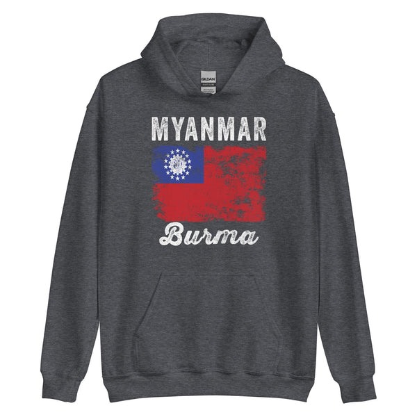 Myanmar Flag Distressed - Burmese Flag Hoodie