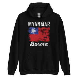 Myanmar Flag Distressed - Burmese Flag Hoodie