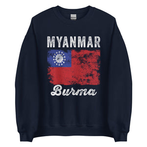 Myanmar Flag Distressed - Burmese Flag Sweatshirt