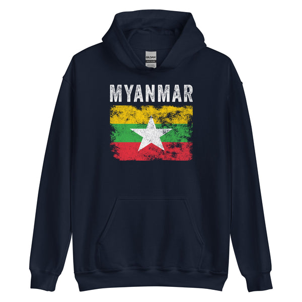 Myanmar Flag Distressed - Myanmar Flag Hoodie