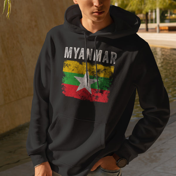 Myanmar Flag Distressed - Myanmar Flag Hoodie