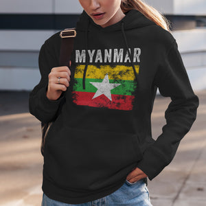 Myanmar Flag Distressed - Myanmar Flag Hoodie
