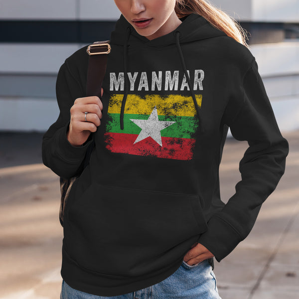 Myanmar Flag Distressed - Myanmar Flag Hoodie