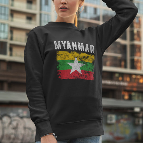 Myanmar Flag Distressed - Myanmar Flag Sweatshirt