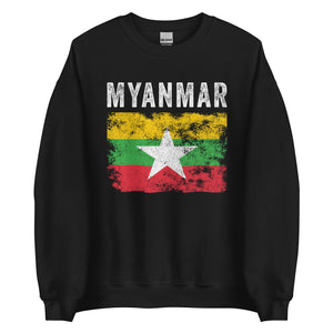 Myanmar Flag Distressed - Myanmar Flag Sweatshirt