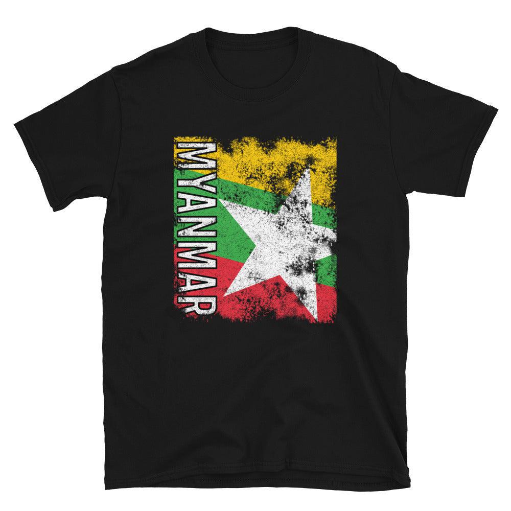 Myanmar Flag Distressed T-Shirt