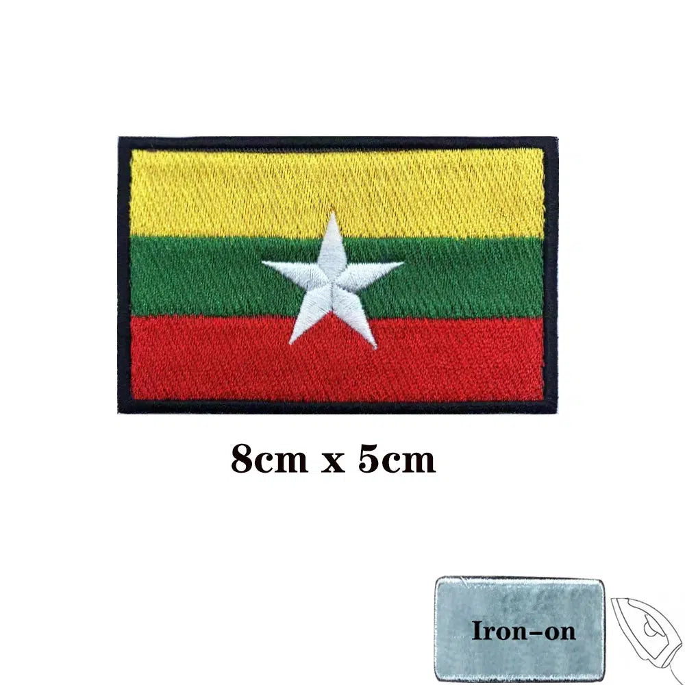 Myanmar Flag Patch - Iron On/Hook & Loop Patch