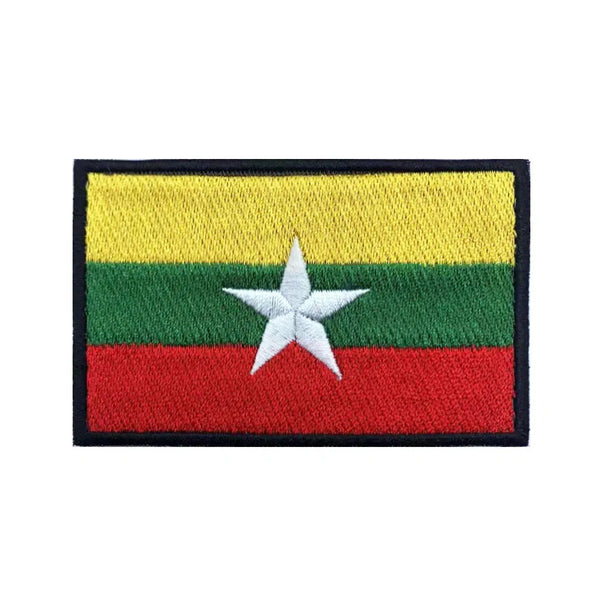 Myanmar Flag Patch - Iron On/Hook & Loop Patch