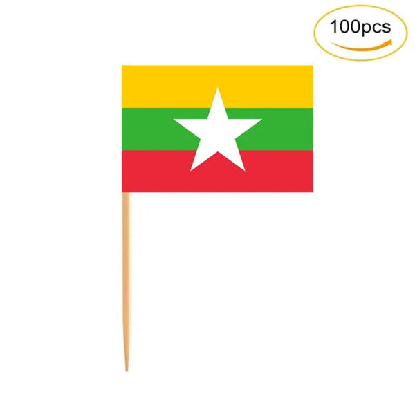 Myanmar Flag Toothpicks - Cupcake Toppers (100Pcs)