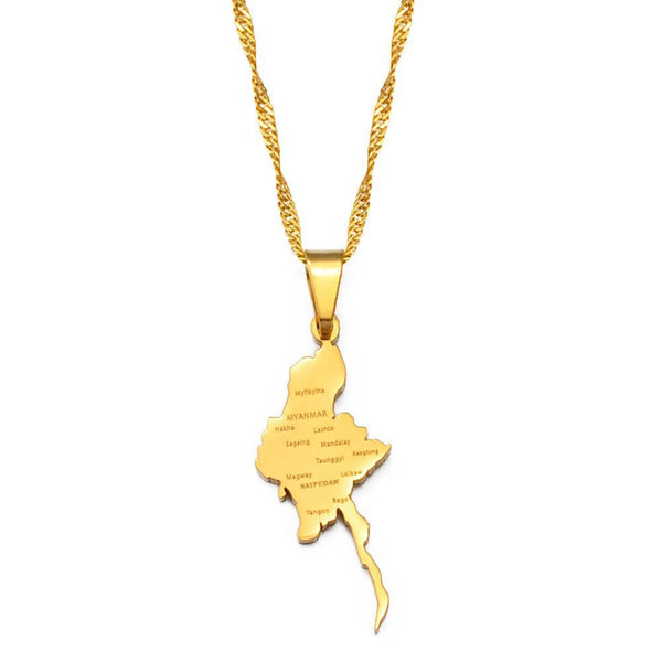 Myanmar Map Necklace