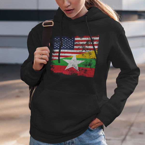 Myanmar USA Flag Hoodie