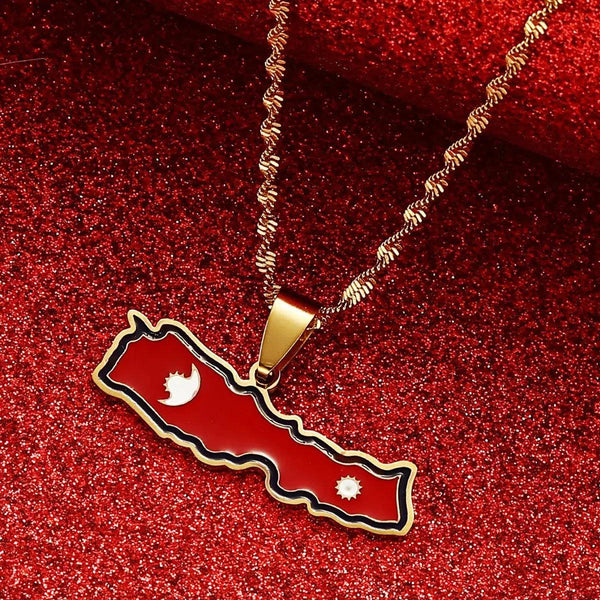 Nepal Flag Map Necklace