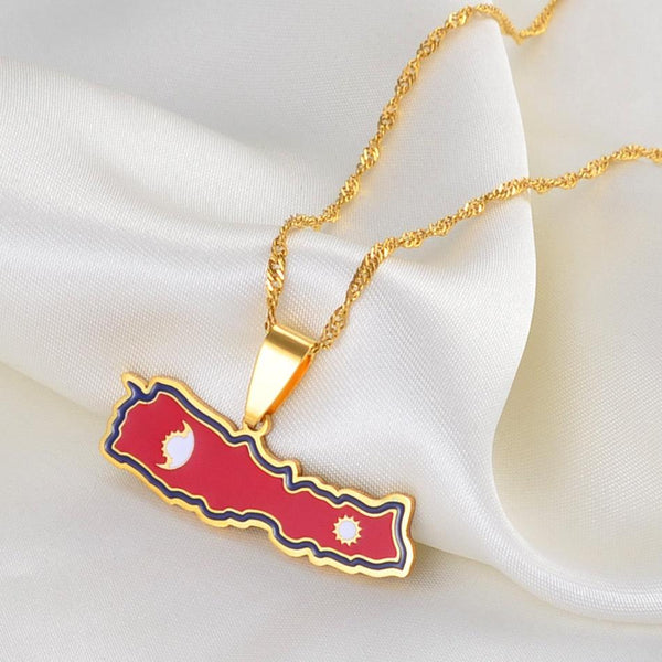 Nepal Flag Map Necklace