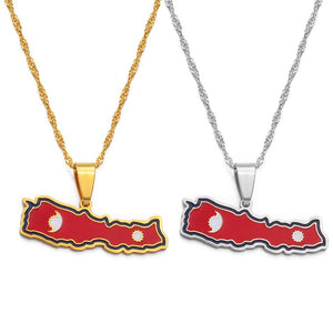 Nepal Flag Map Necklace