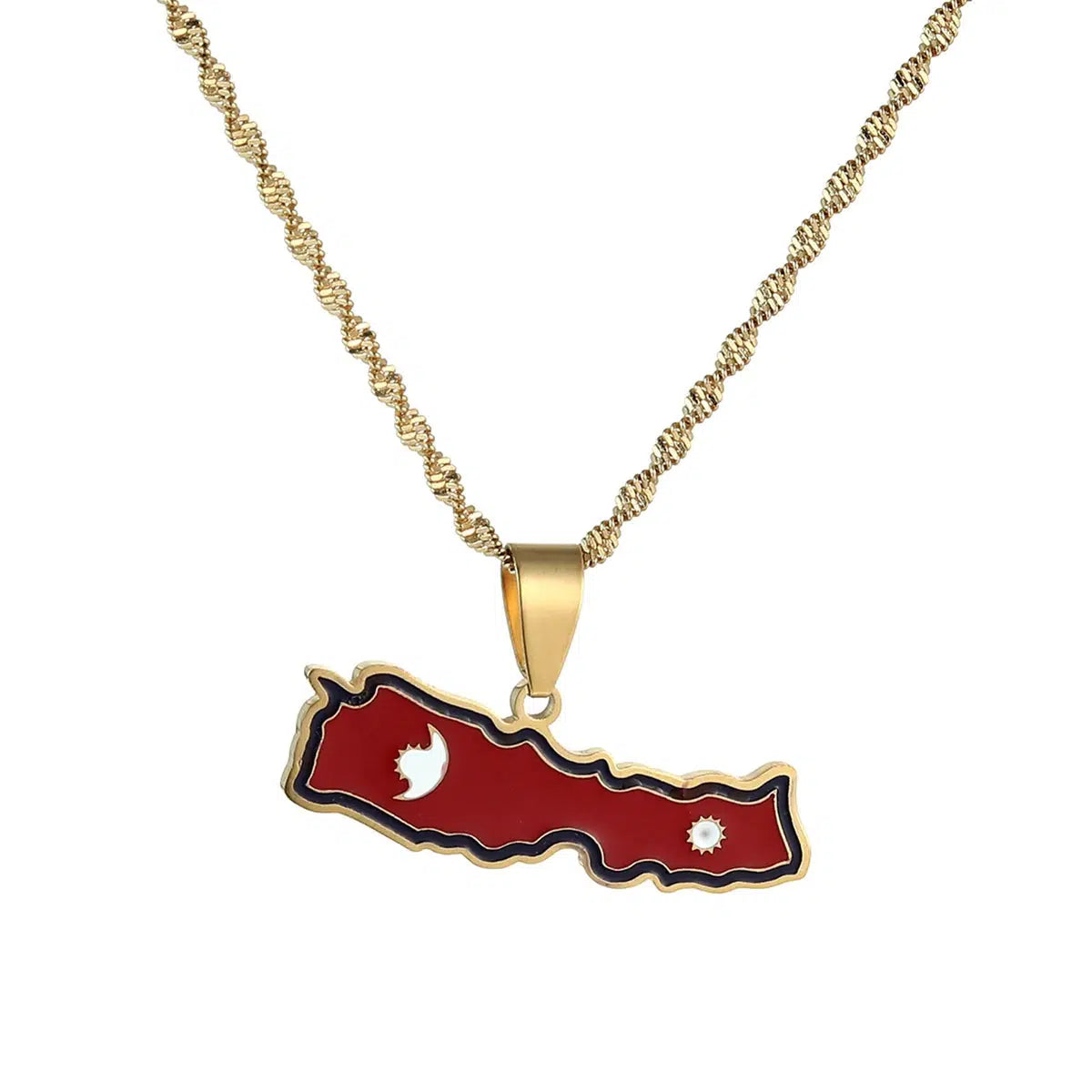 Nepal Flag Map Necklace