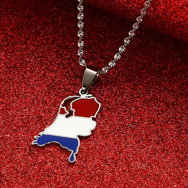 Netherlands Flag Map Necklace