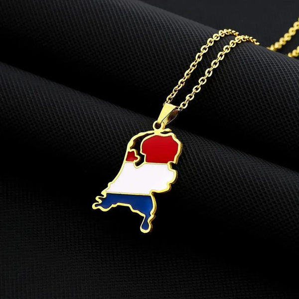 Netherlands Flag Map Necklace