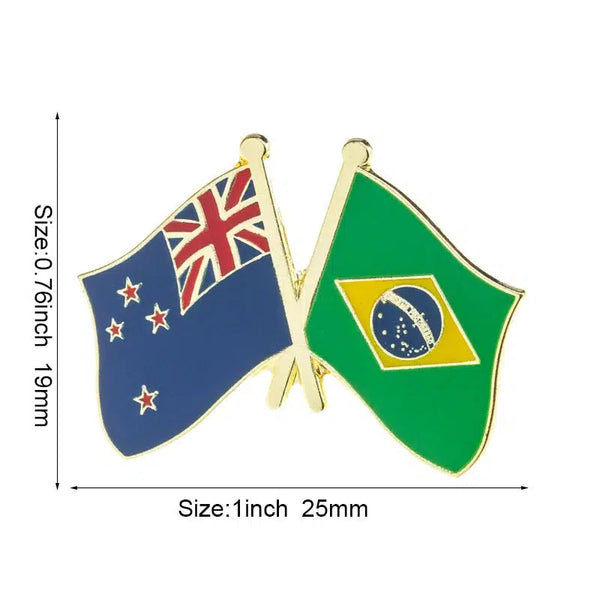 New Zealand Brazil Flag Lapel Pin - Enamel Pin Flag