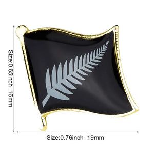 New Zealand Silver Fern Flag Lapel Pin - Enamel Pin Flag